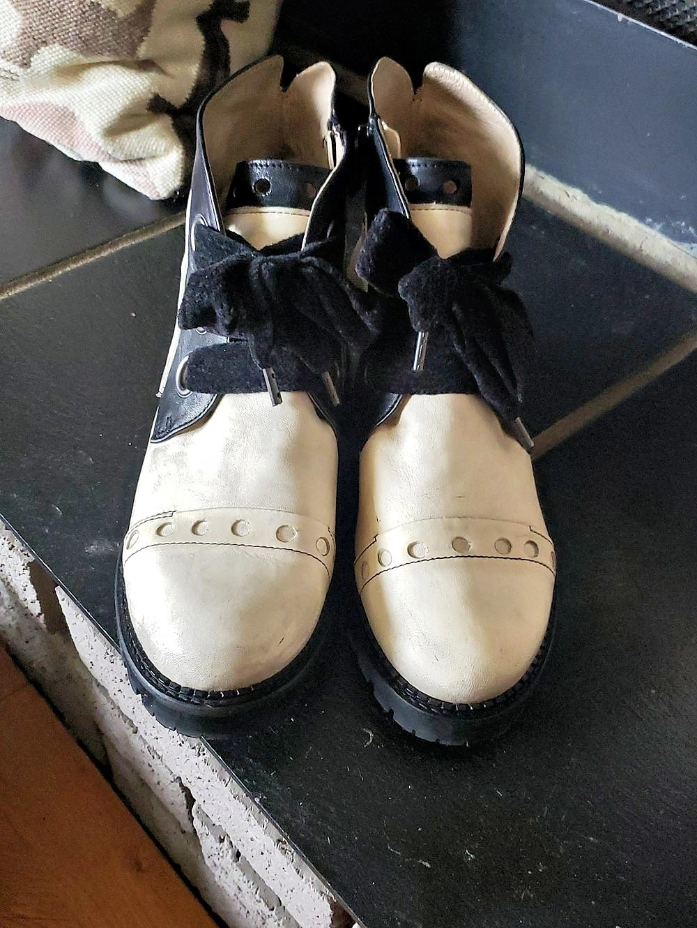 Coyote Combat Ankle Boots in Cream & Black